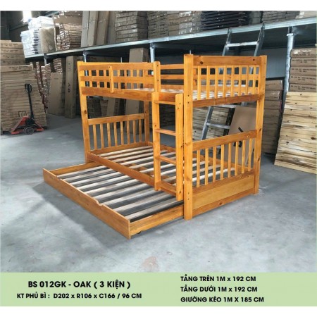 B012 Oak : Giường 3 Tầng Leo Thang - 1m / 1m
